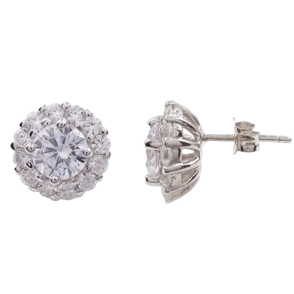 Savvy Cie Sterling Silver Halo Stud Earrings