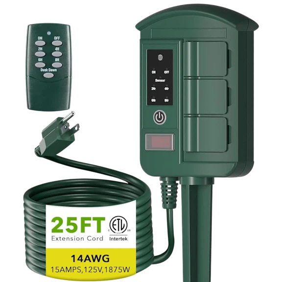 BN-Link Outdoor Power Strip with 25FT Extension Cord & Timer