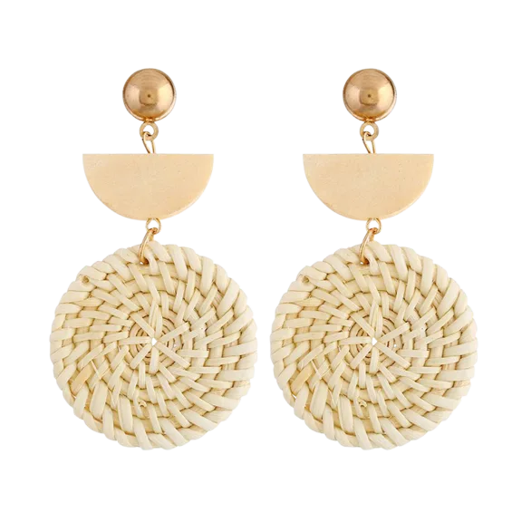 Hollywood Sensation Organic Wooden Straw Round Earrings