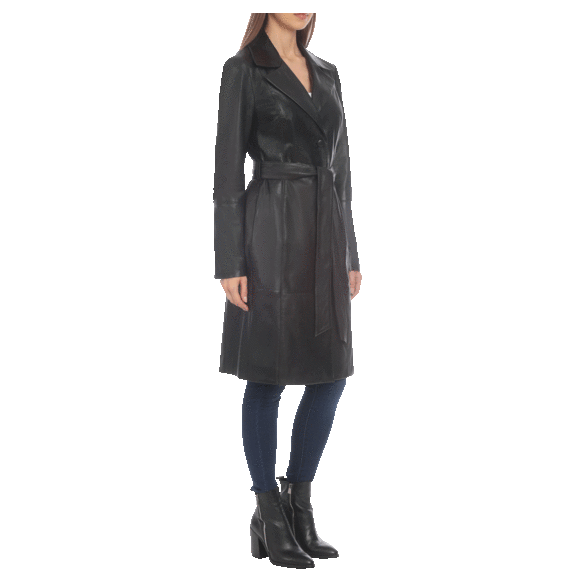 Badgley Mischka Single-Breasted Lamb Leather Wrap Trench