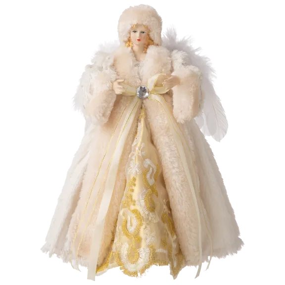 Glitzhome 12"H Faux Fur Angel Tree Top