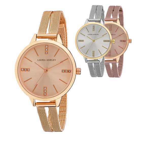 Laura Ashley Split Mesh Band Sunray Dial Watch