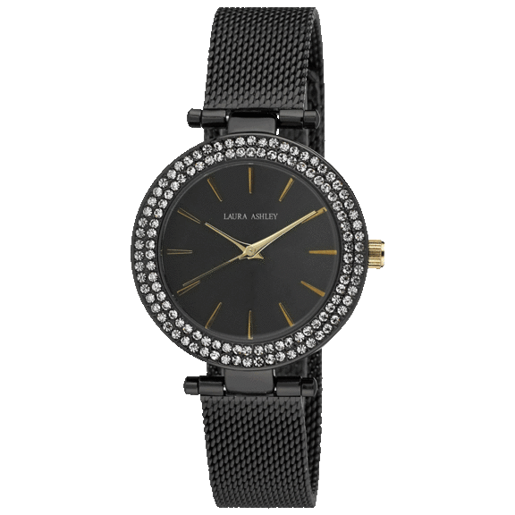 Laura Ashley Ladies T-Bar Case Double Stone Bezel Mesh Band Watch