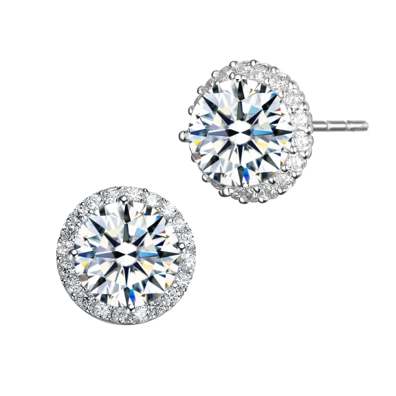 Megan Walford Lab Created Round and Halo Diamond Earrings