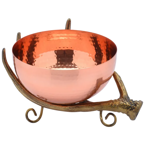 Cheer Collection Copper Colored Decorative Bowl on Rustic Antler Stand