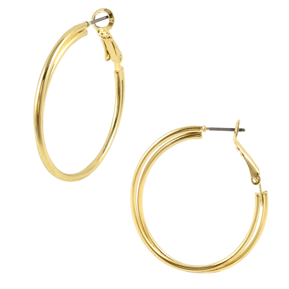 Savvy Cie 14K Gold Plated Medium Double Hoops Earrings