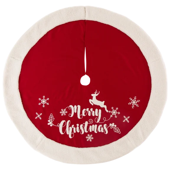 GlitzHome 48"D "Merry Christmas" Fabric Christmas Tree Skirt