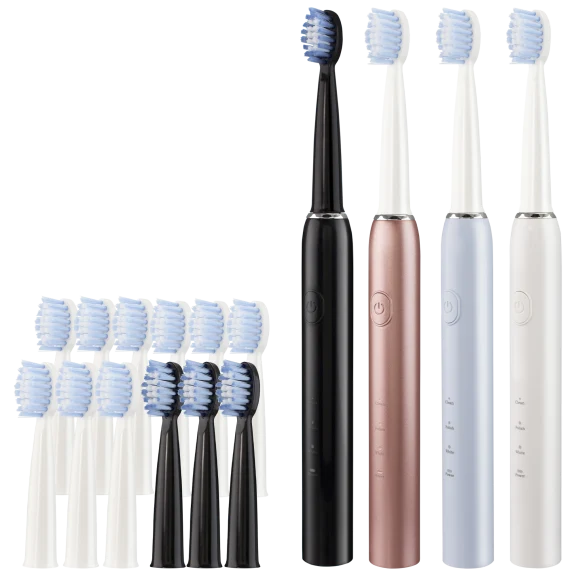 FineLife Sonic Toothbrush Family Pack with 4 Toothbrushes and 12 Brush Heads