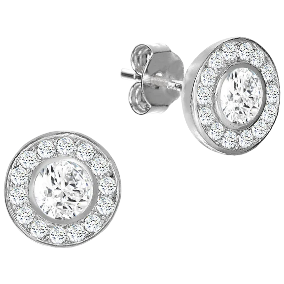 Genevive Sterling Silver Cubic Zirconia Halo Stud Earrings