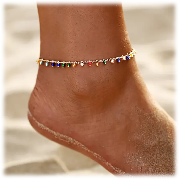 Golden NYC Jewelry 18K Gold Plated Rainbow Dangle Anklet