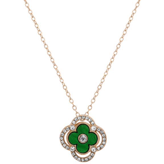 Saffron Clover Pendant Necklace with Full CZ Stone Halo & Accents