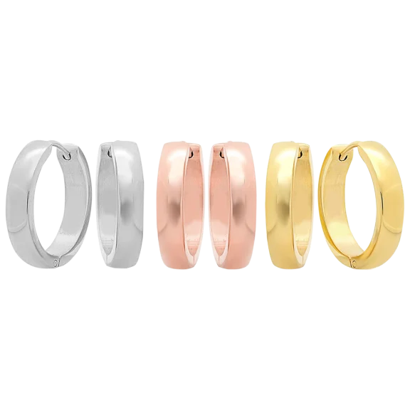 3-Pack: SteelTime Huggie Earrings 18K Plated Stainless Steel
