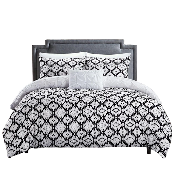 Chic Home Zissel 4-Piece Pleated Pintuck and Printed Reversible Duvet Cover Set