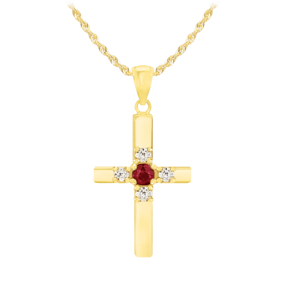 Savvy Cie 14K Gold Necklace with Genuine Ruby Cross Pendant