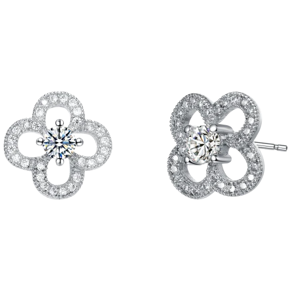RelavenO Elegant Cubic Zirconia Flower Stud Earrings