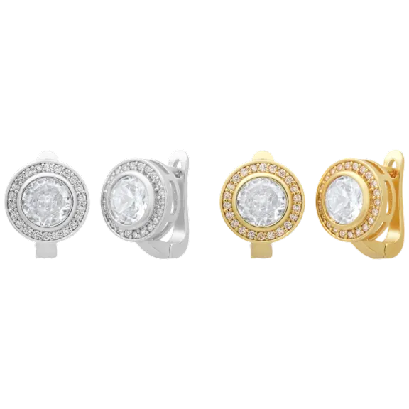 Steeltime Ladies 18K White Gold & Gold Plated Round Lever Back Earrings