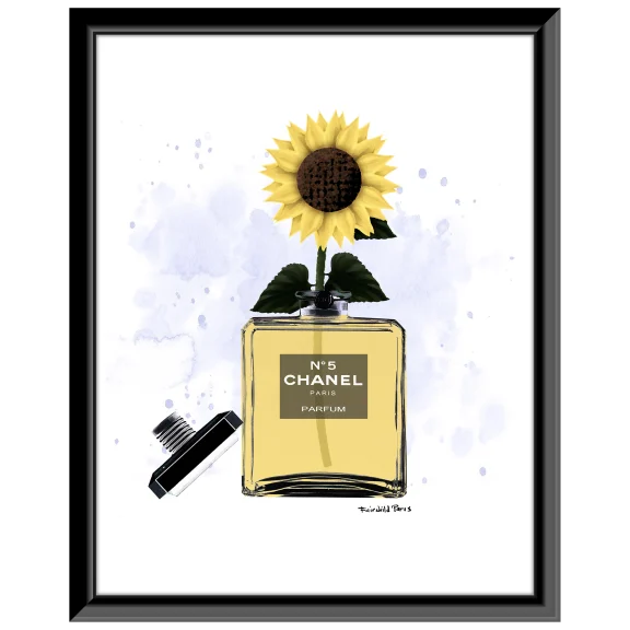 Fairchild Paris Chanel No5 Sunflower Perfume Bottle - 14" x 18" Framed Print