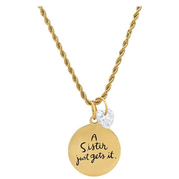HMY "A Sister Just Gets It." Round Pendant Adorned With Heart Shape Charm