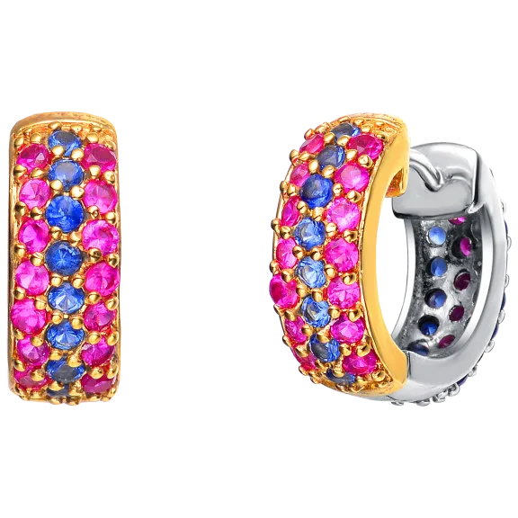 Megan Walford Stylish Sterling Silver Two Tone Pink and Blue Hoop Earrings