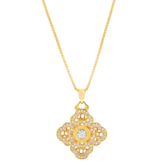 Savvy Cie Fleur-de-Lis Single Pendant Necklace with Cubic Zirconia