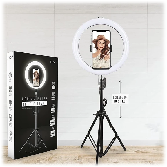 Tech Squared 10-Inch Teleconference Ring Light with Tripod Extendable to 5ft