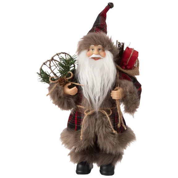 Glitzhome 12" Plaid Santa Figurine