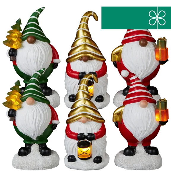 3-Pack: Winter Lane LED Holiday Gnomes with 4-Hour Timers
