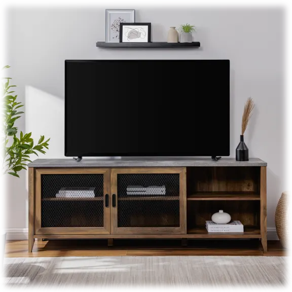 Walker Edison Arthur 70" Industrial Sliding Mesh Door TV Stand