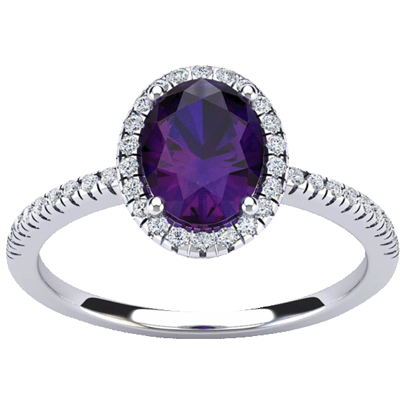 Retrograde 1 1/2 Carat Oval Gemstone and Halo Diamond Ring In Sterling Silver