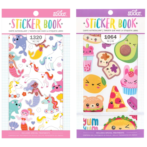 Sticko Premium 44 Page Sticker Book Set (Fantasy & Food)