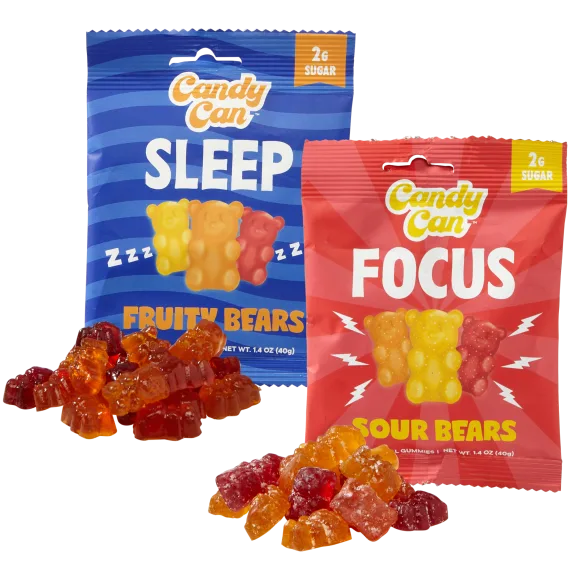 48-Pack: Candy Can Focus and/or Sleep Keto-Friendly Gummy Bear Snacks