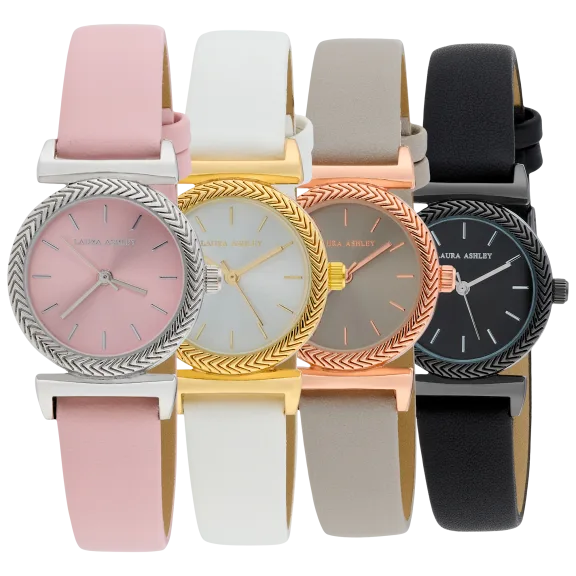 Laura Ashley Women's 27mm T Bar Fluted Bezel Vegan Leather Strap Watch