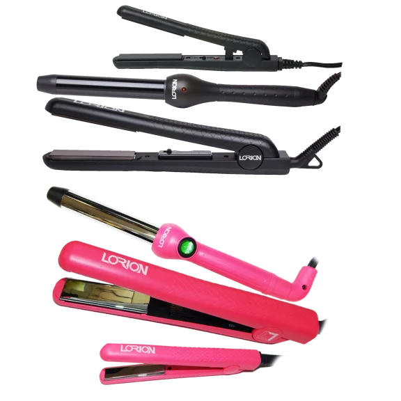3-Piece Salon Grade Hair Tool Set by Lorion with 2 Flat Irons and Curling Wand