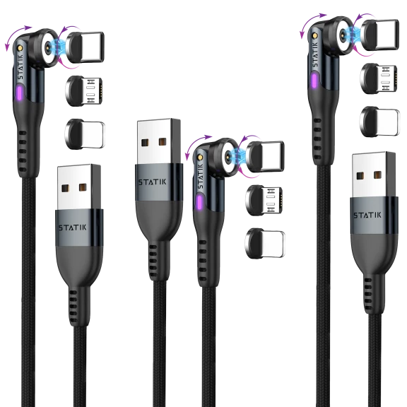 3-Pack: Statik 360 Universal Magnetic Charging Cable