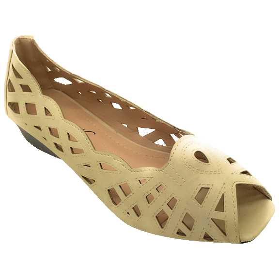 Victoria K. Women Fashion Low Wedge Laser Cut Shoes