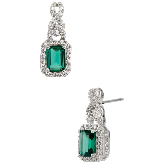 Savvy Cie 18K Rhodium Plated Emerald Earrings