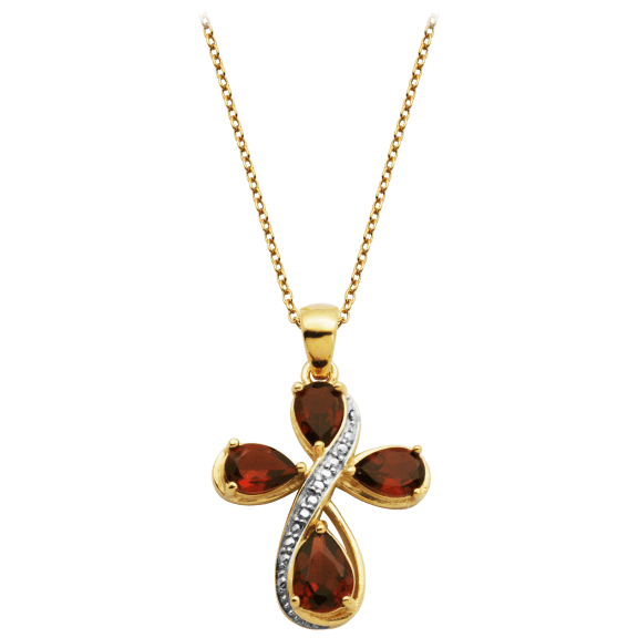 Morgan & Paige 14K Gold over Silver Garnet Cross Pendant with Diamond Accented