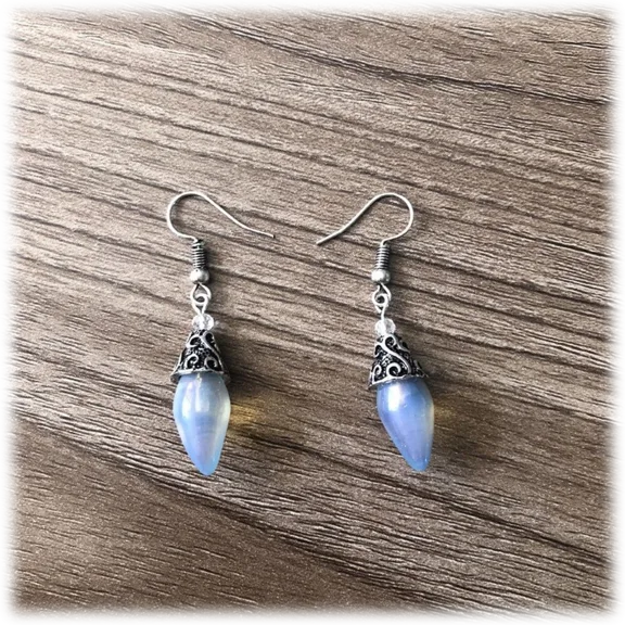 Golden NYC Jewelry White Gold Plated Opal Dangling Drop Earrings Moonshine