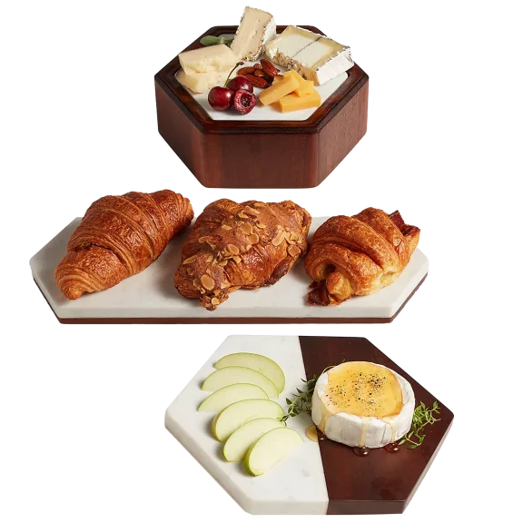 Libbey Urban Story 3-Piece Wood and Marble Tray and Bowl Entertaining Set