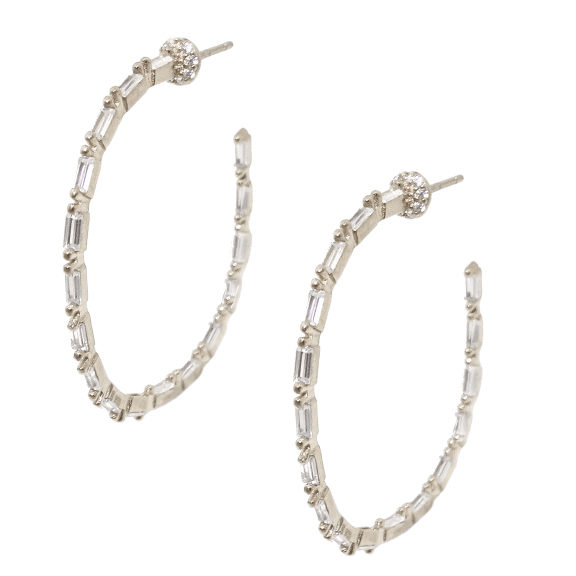 Savvy Cie Sterling Silver 1.5" Baguette Hoop Earrings