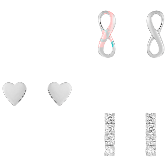 3-Pack: Rox & Rose Sterling Silver Heart & Infinity Earring