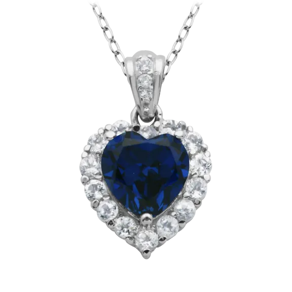 Morgan & Paige Platinum Plated Sapphire Halo Heart Pendant
