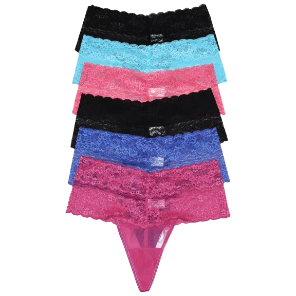 6-Pack: Angelina G-String Panties with Lace Waist