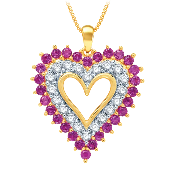 Diamond Muse Lab Created Ruby & White Sapphire Studded Heart Pendant Necklace