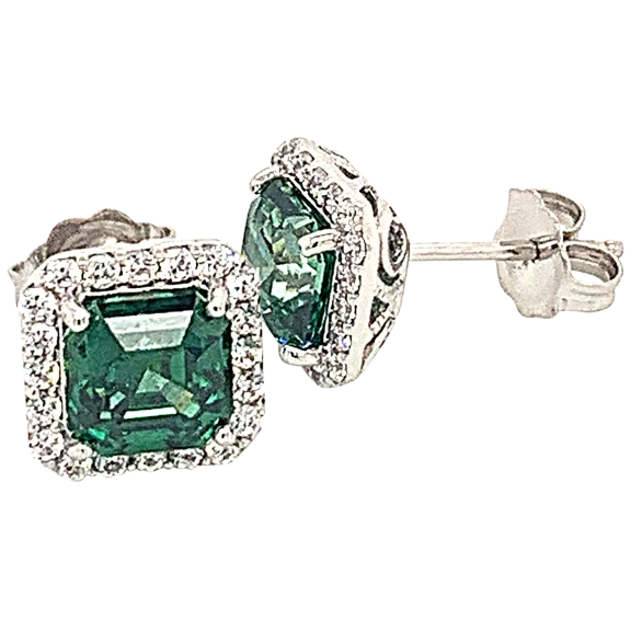 Edgewater Sterling Silver Green Stone Halo Earrings