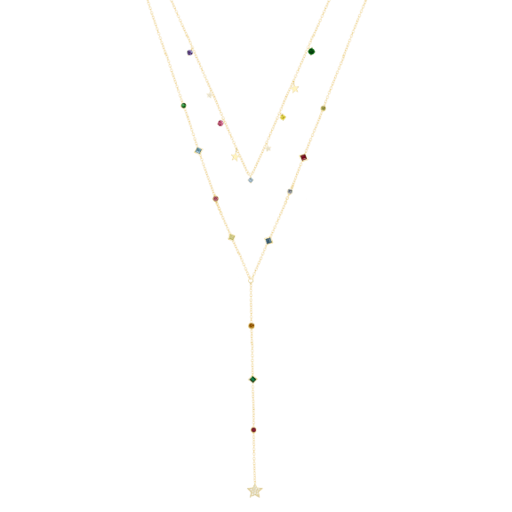 Savvy Cie Multi-Color Crystal Layered Star Necklace