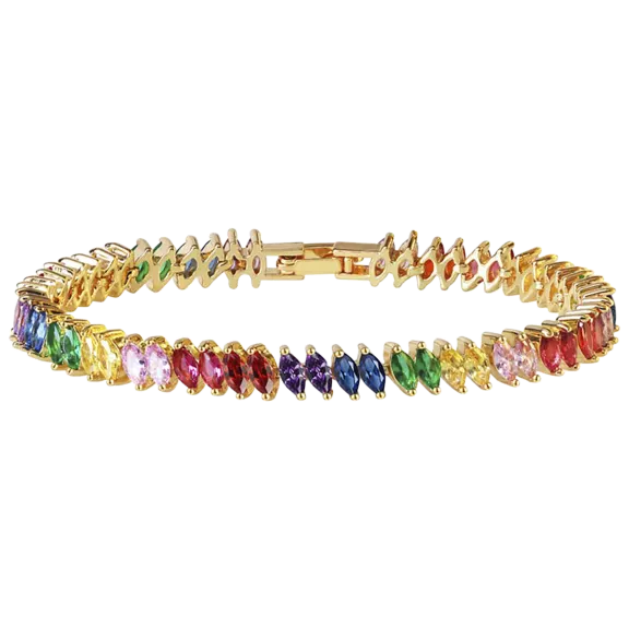Hollywood Sensation Tennis Bracelet with Rainbow Marquise Stones
