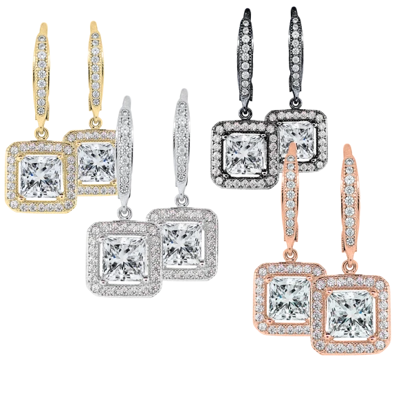 Cate & Chloe Ivy "Faithful" 18K Gold Plated Princess Cut Halo Drop Earrings