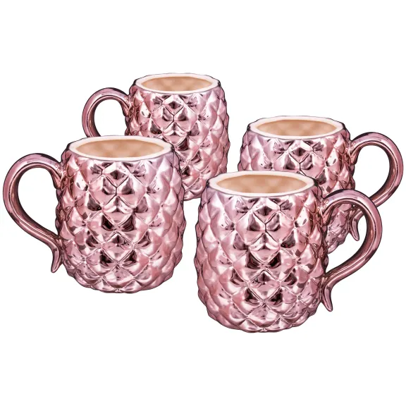 4-Pack: 10 Strawberry Street Rose Gold Ceramic Pineapple Mugs