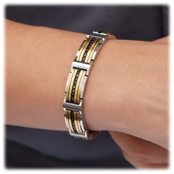 Esquire Men's Black Diamond Heavy Two Tone Single Line Bracelet